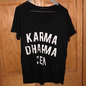 Urban Outfitters black v-neck T “karma dharma zen”